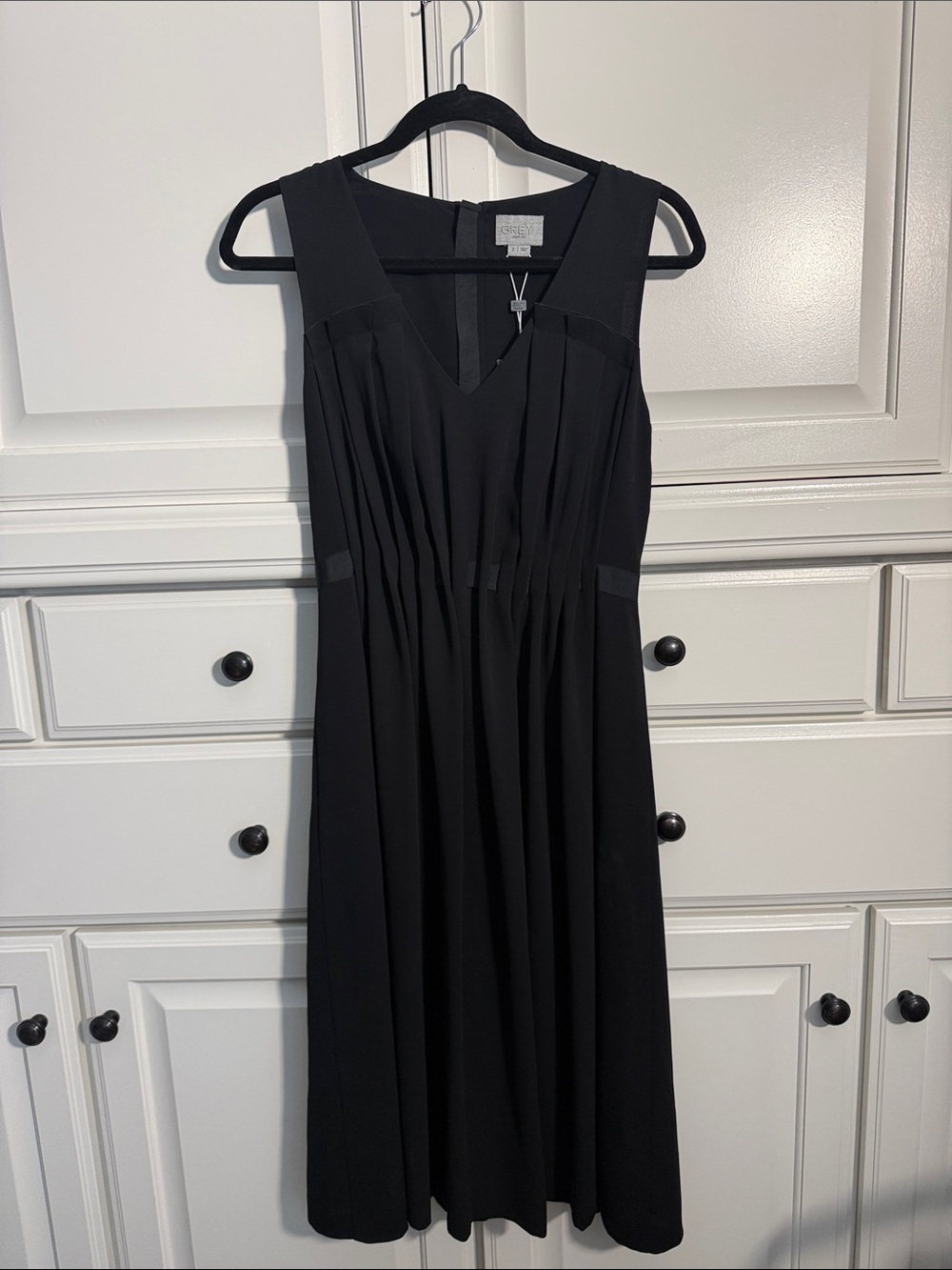 Jason Wu Black Pleated Midi V-Neck Dress